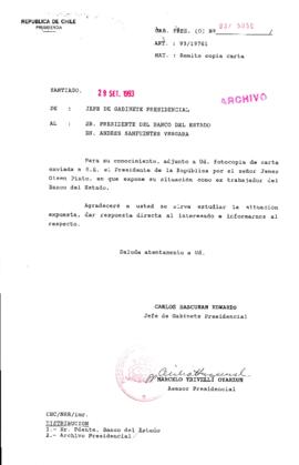 [Oficio Gab. Pres. Ord. N° 5050 de Jefe de Gabinete Presidencial, remite copia de carta que se indica]