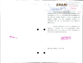 [Saludo de Vicepresidente Ejecutivo de la ENAMI en que felicita al Pdte. Aylwin por sus 3 años de Gobierno]