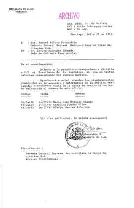 [Oficio Gab. Pres. Ord. N° 3626 de  Jefe de Gabinete Presidencial, remite copia de carta que se indica]