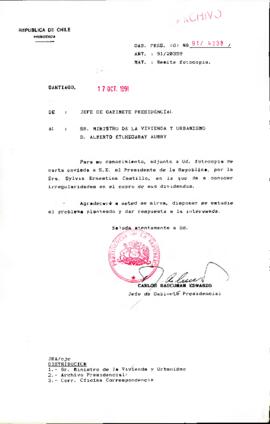 [Oficio del Jefe de Gabinete Presidencial dirigido al Ministro de Vivienda y Urbanismo, Sr. Alberto Etchegaray]