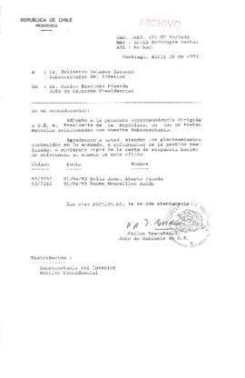 [Oficio Gab. Pres. Ord. N° 1692 de Jefe de Gabinete Presidencial, remite copia de carta que se indica]