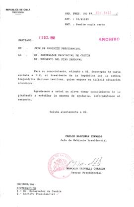 [Oficio Gab. Pres. Ord. N° 5437 de Jefe de Gabinete Presidencial, remite copia de carta que se indica]