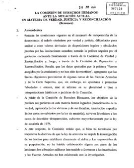La comisión de derechos humanos ante la situación actual en materia de verdad, justicia y reconciliación (Resumen)