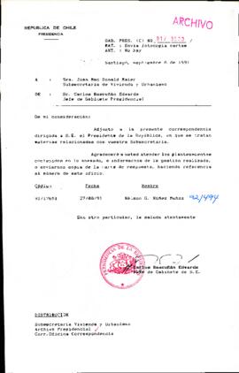 [Se adjunta correspondencia a Subsecretaria de Vivienda y Urbanismo]
