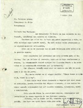 Carta del Padre José Aldunate, s.j., dirigida al Sr. Patricio Aylwin Presidente de Chile