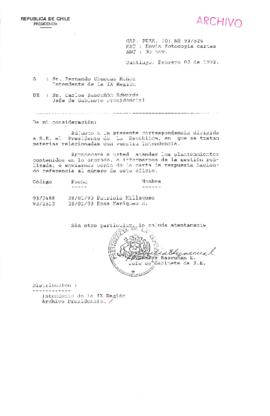 [Oficio  Gab. Pres. Ord. N° 0526  de Jefe de Gabinete Presidencial, remite copia de carta que se indica]