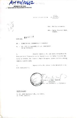 [Memorandum remite carta del Director General de la UNESCO a S.E. el Presidente de la República]