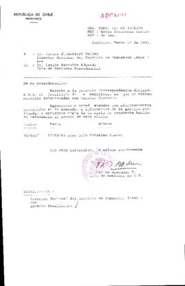 [Oficio Gab. Pres. Ord. N° 1270 de Jefe de Gabinete Presidencial, remite copia de carta que se indica]