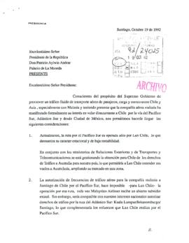 [Carta de Presidente de LAN Chile al Presidente Patricio Aylwin]