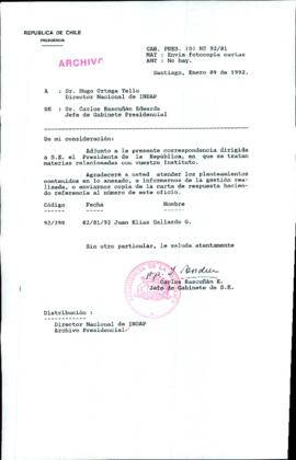 [Carta de Jefe de Gabinete de la Presidencia a Director Nacional de INDAP]
