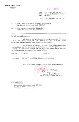 [Oficio Gab. Pres. Ord. N° 3887 de  Jefe de Gabinete Presidencial, remite copia de carta que se indica]