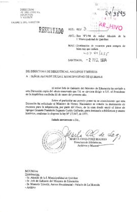 [Oficio Reservado N° 011/3 de Directora de DIBAM, destinación de recursos para compra de bien raíz]