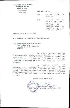 [Oficio Ord. N° 246 de Ministro del Trabajo y Previsión Social, invitación]