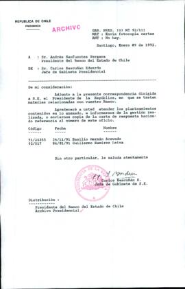 [Carta del Jefe de Gabinete de la Presidencia a Presidente del Banco del Estado de Chile]
