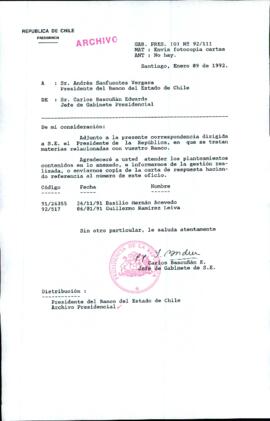 [Carta del Jefe de Gabinete de la Presidencia a Presidente del Banco del Estado de Chile]