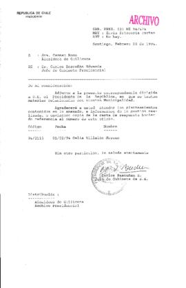 [Oficio Ord. N° 474 de Jefe de Gabinete Presidencial, remite copia de carta que se indica]