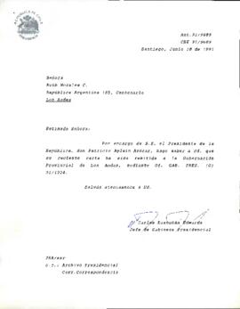 [Informa que remite correspondencia a la Gobernación Provincial de Los Andes]
