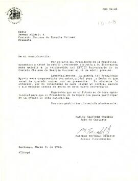 [Carta de rechazo a invitación a la celebración del XXVIII Aniversario de la Comisión Chilena de Energía Nuclear]