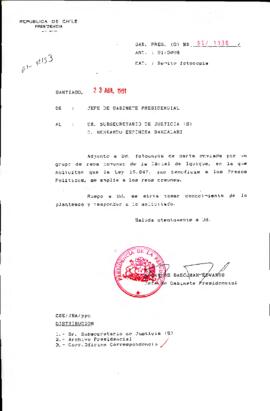[Remite fotocopia de carta que se indica a Subsecretaria de Justicia (s)]