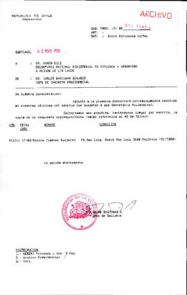 [Se remite fotocopia de correspondencia a Secretario Regional Ministerial de Vivienda y Urbanismo X Región]