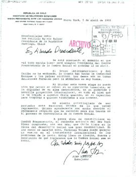 [Carta de Juan Somavía en que comunica que será elegido Presidente del Comité Preparatorio de la ...