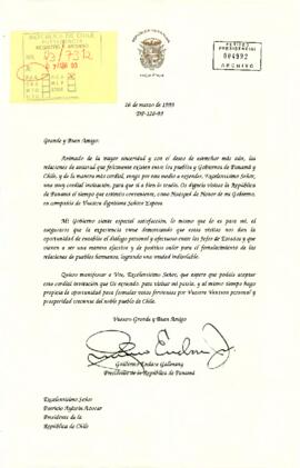 [Carta del Presidente de  la República de Panamá al Presidente Aylwin, invitando al Mandatario a su País].