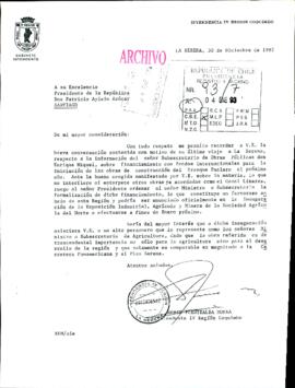 [Carta de la Intendencia IV Región de Coquimbo sobre construcción de Tranque Río Puclaro]