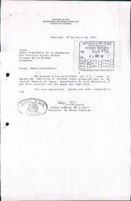 [Remite informe legal en relación con las aguas del Lago Laja]