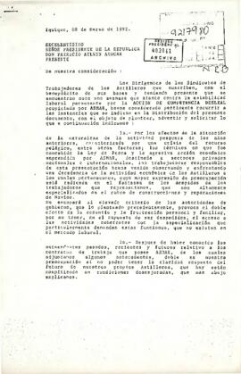 Carta de dirigentes de sindicatos de trabajadores de astilleros a Patricio Aylwin Azócar, con relación a denuncia por competencia desleal de ASMAR y riesgos laborales