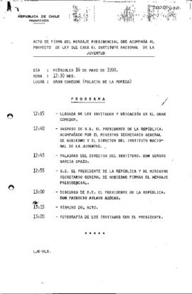 Acto de firma del mensaje presidencial que acompaña el proyecto de ley para la creación del Instituto Nacional de la Juventud