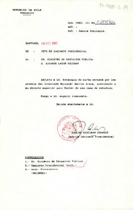 [Carta del Jefe de Gabinete Presidencial a Ministro de Educación, Ricardo Lagos]