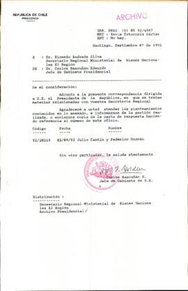 [Carta del Jefe de Gabinete de la Presidencia a SEREMI de Bienes Nacionales XI Región]