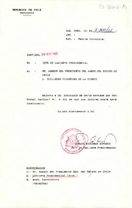 [Carta del Jefe de Gabinete Presidencial a Asesor del Presidente del Banco del Estado de Chile]