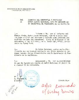 Carta del Director del Ceremonial y Protocolo, Ministerio de Relaciones Exteriores, a Carlos Bascuñán, Jefe de Gabinete Presidencial, sobre solicitud de audiencia para Jacob Soderman, Defensor del Pueblo de Finlandia