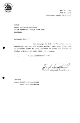 [Informa que carta fue remitida Banco del Estado de Chile, mediante Of. GAB. PRES. (0) 91/2204]