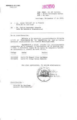 [Oficio Gab. Pres. N° 5921 de Jefe de Gabinete Presidencial, remite copia de carta que se indica]
