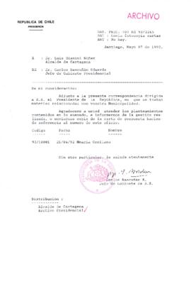 [Oficio Ord. N° 2245 de Jefe de Gabinete Presidencial, remite copia de carta]