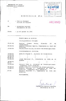 [Copia de Memorandum Nª 16 a Oficina de Archivo, remite correspondencia]