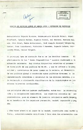 Minuta de reunión del lunes 09 de abril de 1990 - División de Estudios