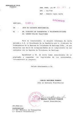 [Oficio Gab. Pres. Ord. N° 1917 de Jefe de Gabinete Presidencial, remite copia de carta]