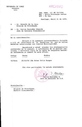 [Oficio Gab. Pres. Ord. N° 1932 de Jefe de Gabinete Presidencial, remite copia de carta]