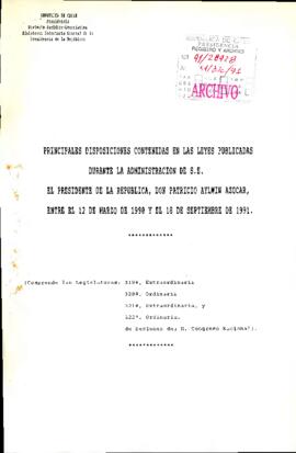 [Principales disposiciones de las leyes publicadas durante la administración de S.E  Presidente Patricio Aylwin]