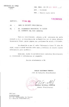 [Oficio  Gab. Pres. Ord. N° 3962 de Jefe de Gabinete Presidencial, remite copia de carta que se indica]