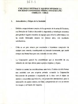 CMS Chile sistemas y equipos mineros S.A sociedad conituous mining systems ltd. CODELCO-CHILE
