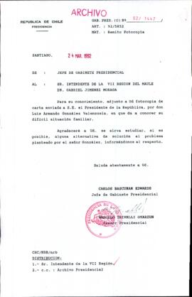 [Carta del Jefe de Gabinete de la Presidencia a Intendente del Maule]