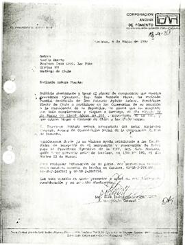 Carta desde Corporación Andina del Fomento, de su Secretario General, Lic. José Iturralde-Arteaga, dirigida a la sra. Amelia Huerta