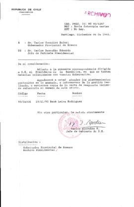[Oficio Gab. Pres. Ord. N° 6257  de Jefe de Gabinete Presidencial, remite copia de carta que se indica]