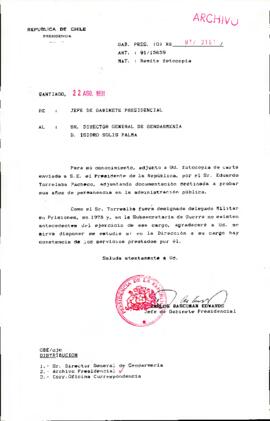 [Se adjunta correspondencia a Director General de Gendarmería]