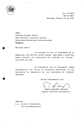 Carta de agradecimiento por ejemplares de Catálogos de Comics