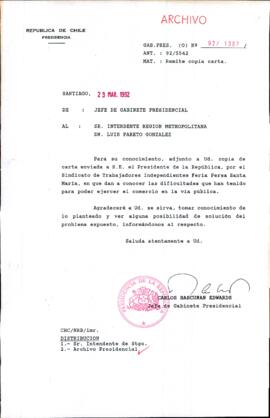 [Oficio Ord. N° 1397 de Jefe de Gabinete Presidencial, remite copia de carta que indica]